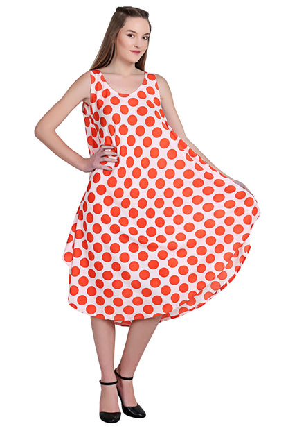 Sleeveless Wide Strap Polka Dot Umbrella Dress