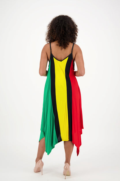 Adjustable Strap V-Neck Rasta Dress R-476