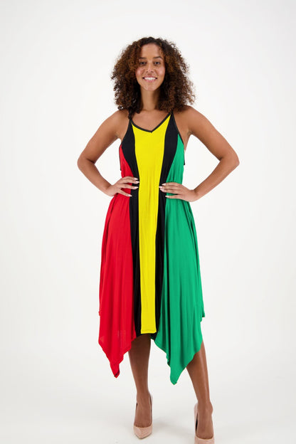 Adjustable Strap V-Neck Rasta Dress R-476