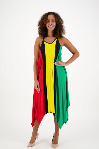 Adjustable Strap V-Neck Rasta Dress R-476