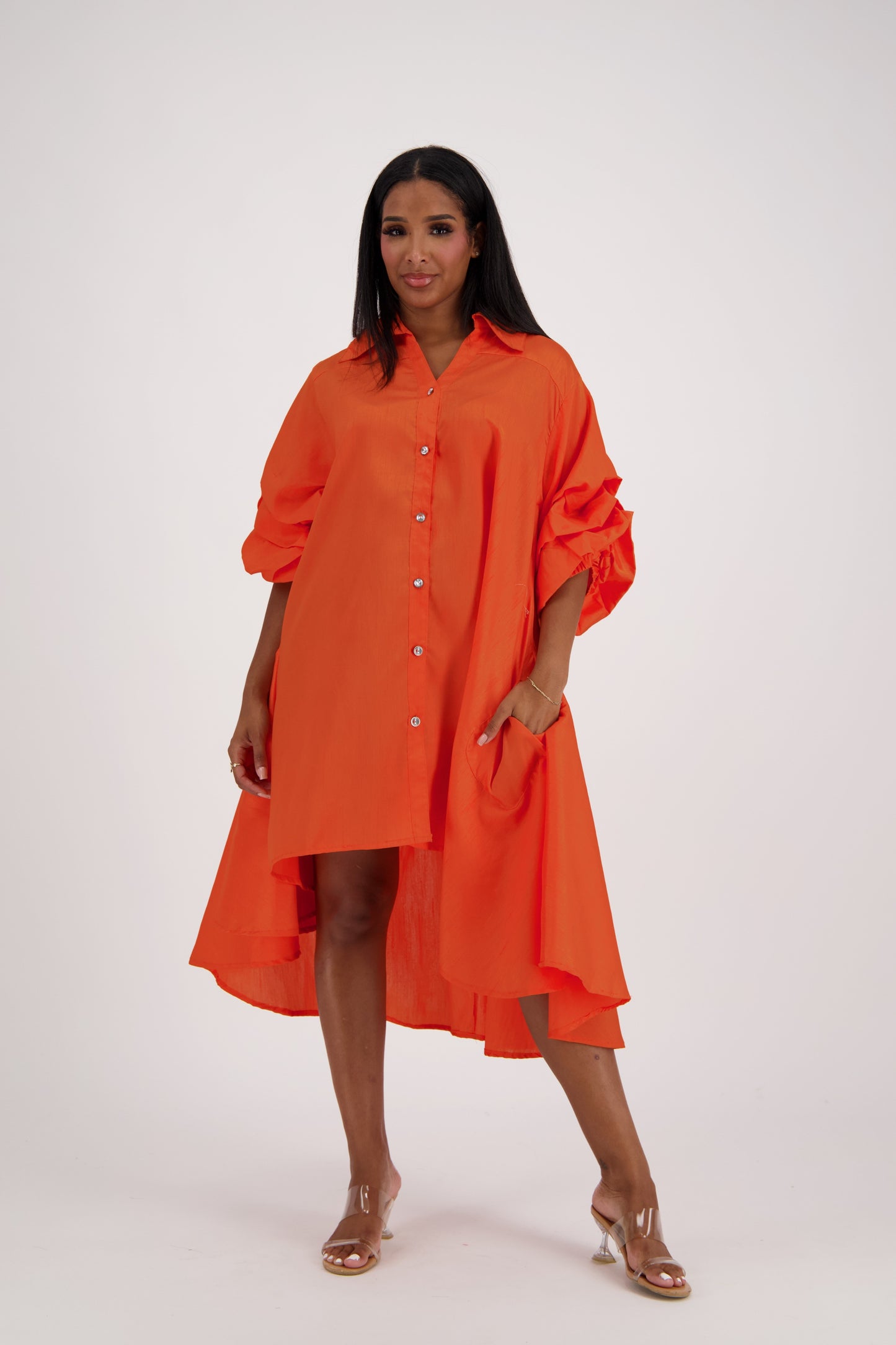 Ruffle Sleeve Button Dress AD25013