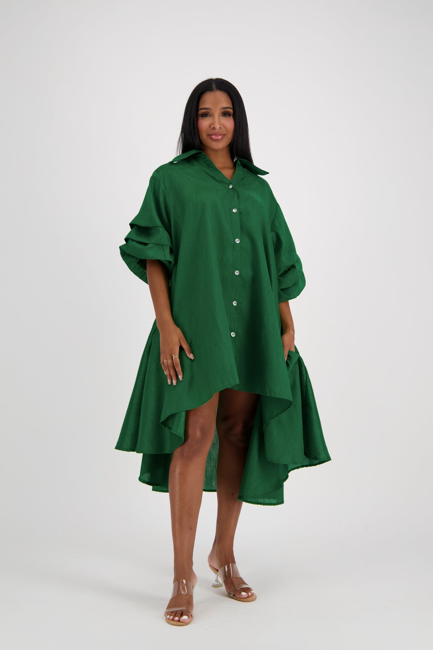 Ruffle Sleeve Button Dress AD25013