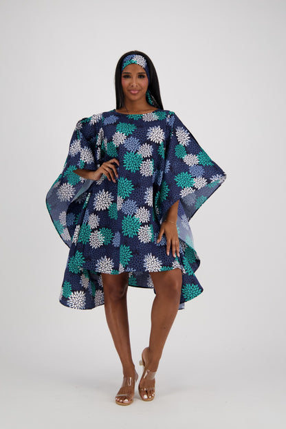 Teal Petal Oversized Cape Dress AD-25032-B061