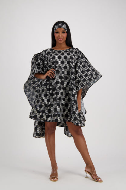 Monochrome Majesty Cape Dress AD-25032-B076