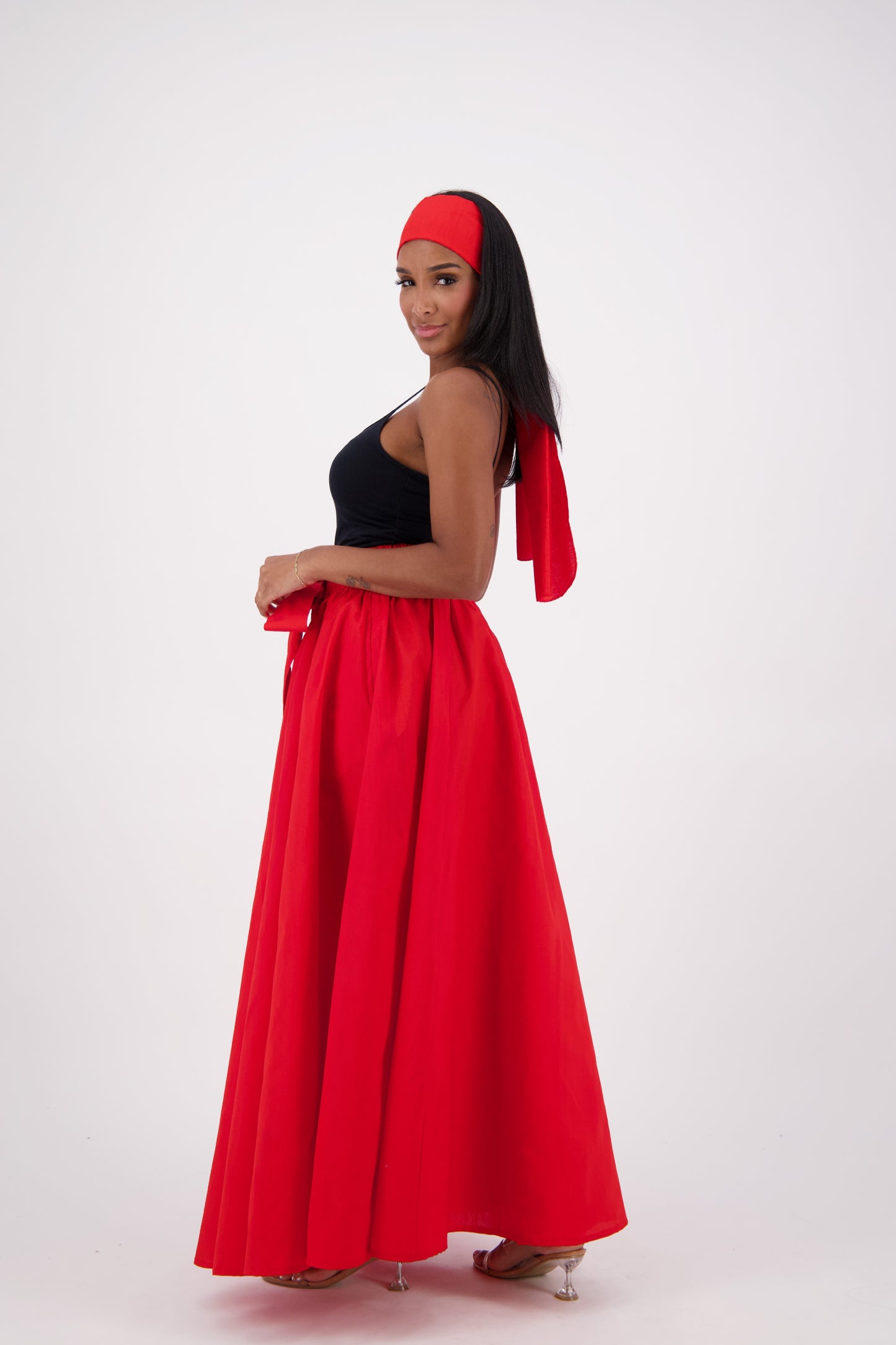 SIlk/Poly Blend Long Maxi Skirt 24317 Red