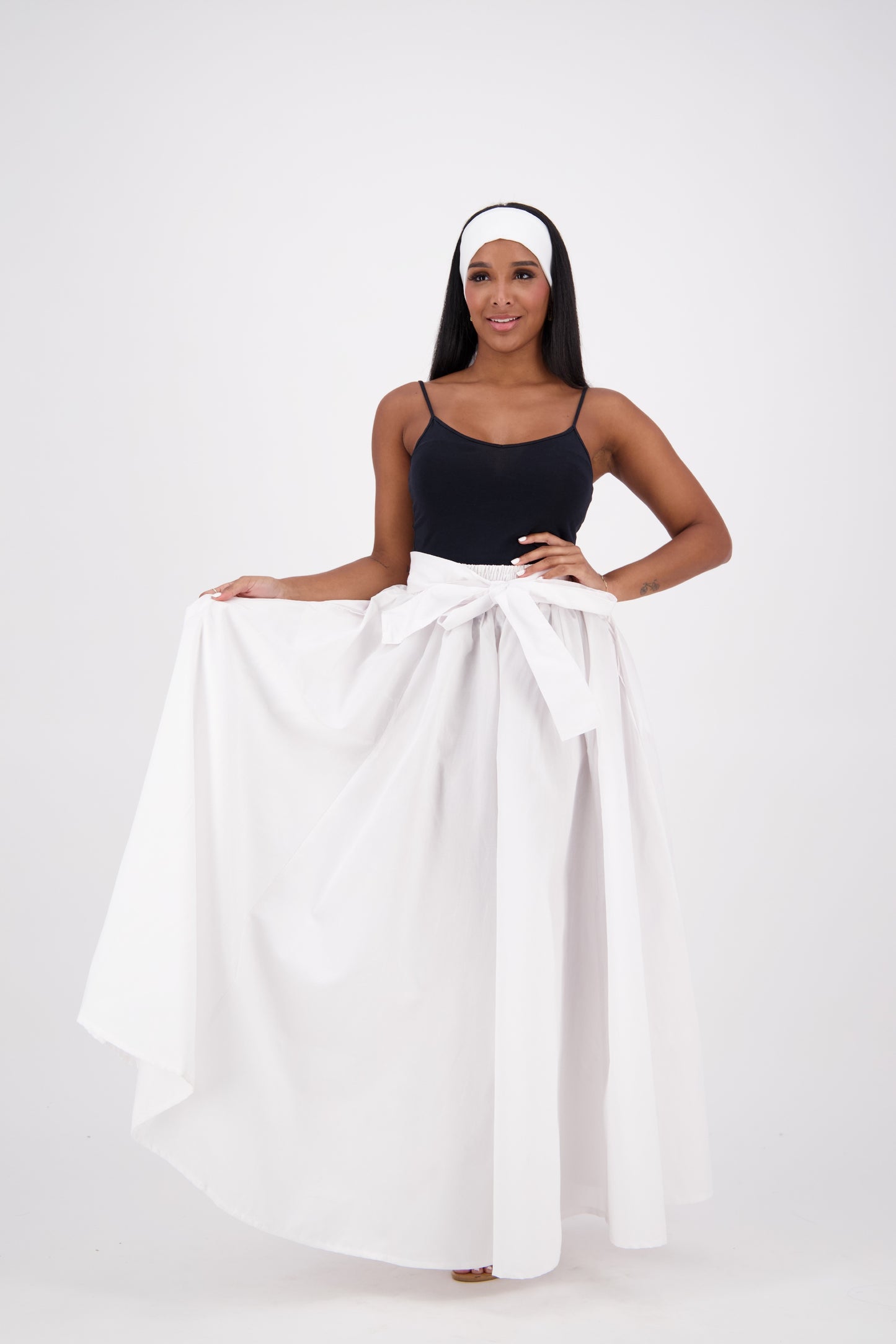 SIlk/Poly Blend Long Maxi Skirt 24317 White