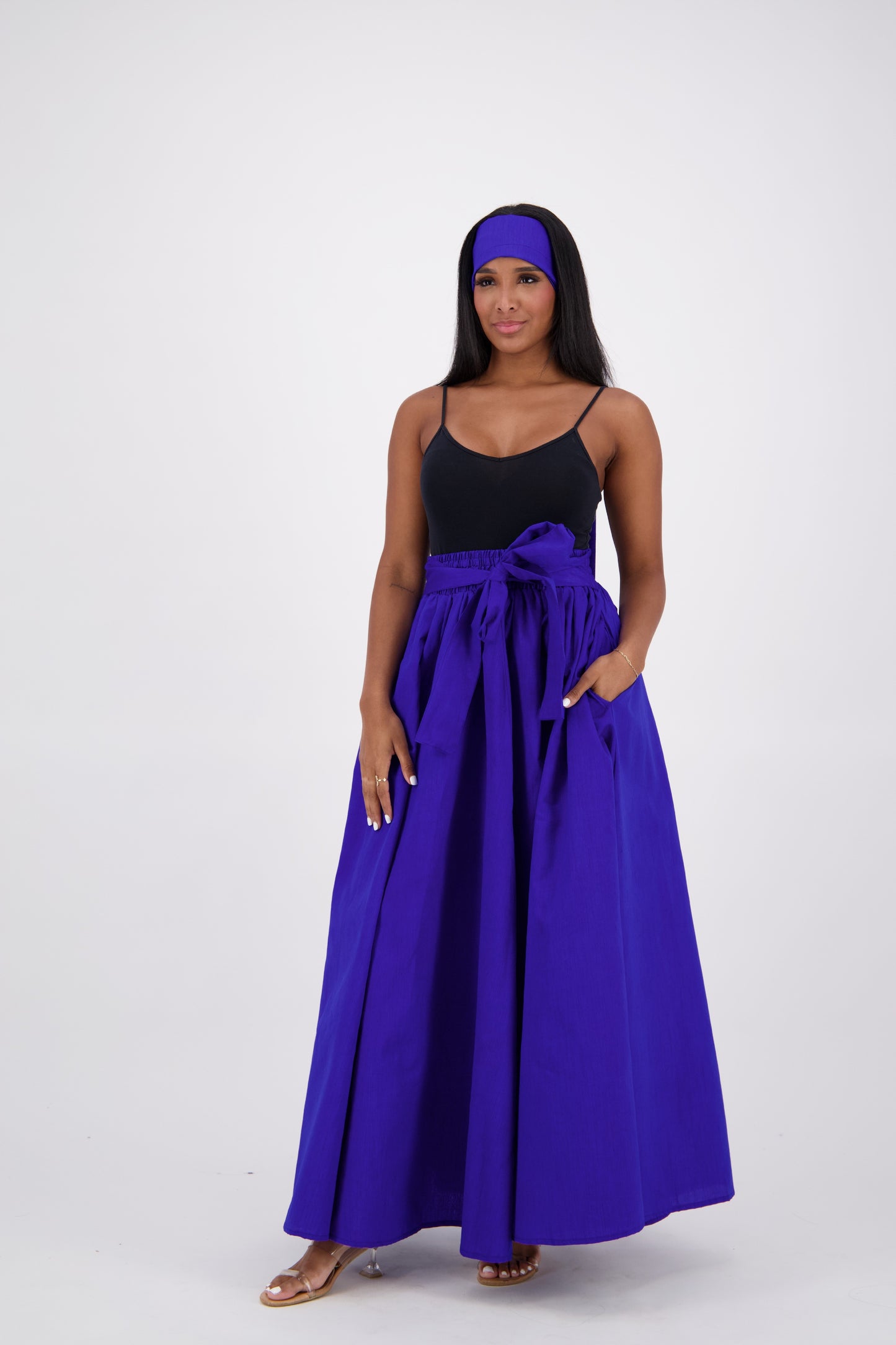 SIlk/Poly Blend Long Maxi Skirt 24317 Blue