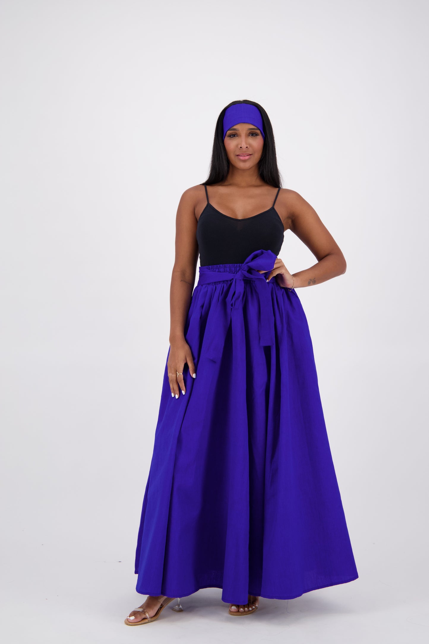 SIlk/Poly Blend Long Maxi Skirt 24317 Blue