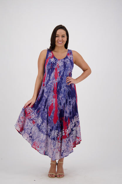 Washed Sleeveless Tie Dye Umbrella Dress 17806