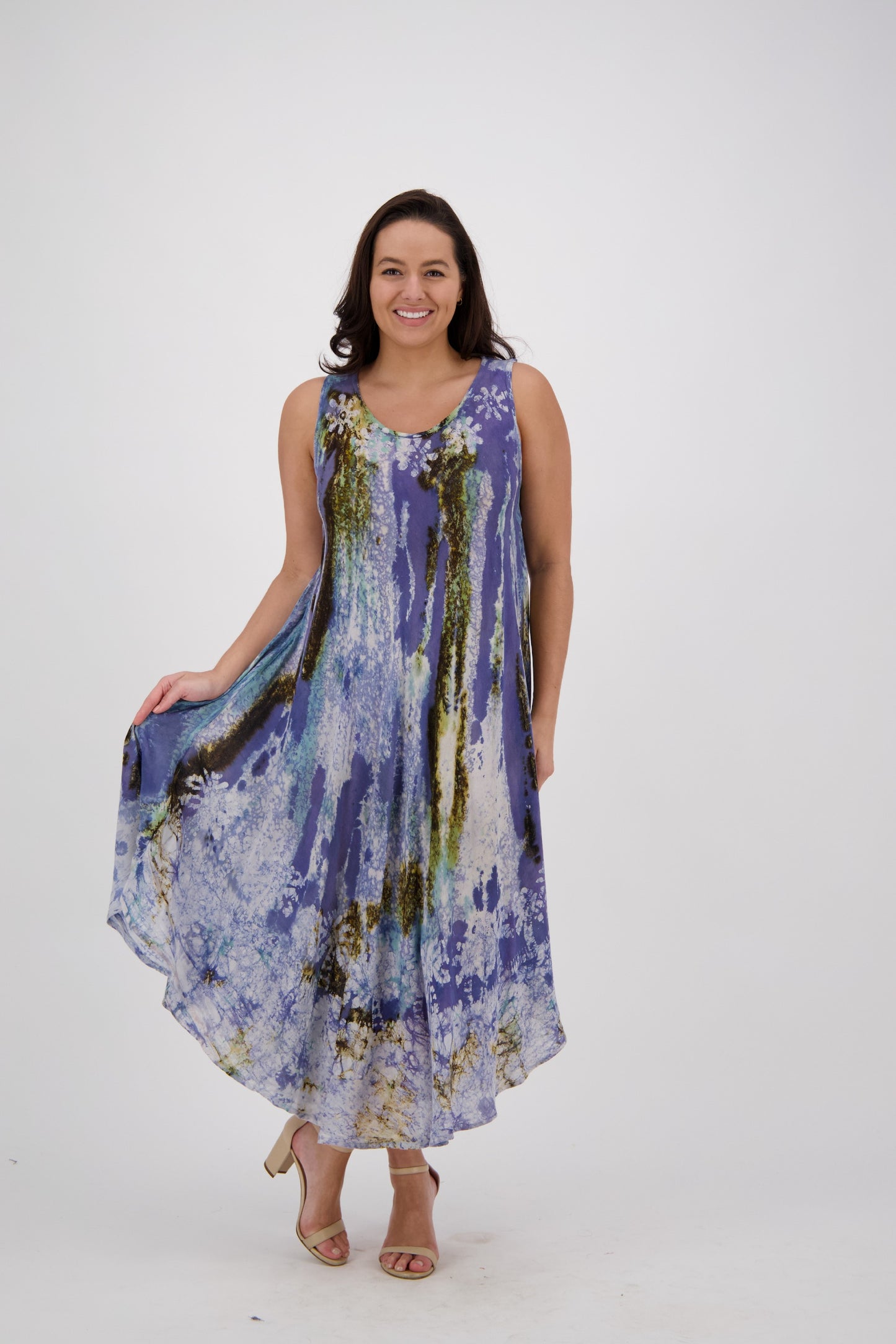 Washed Sleeveless Tie Dye Umbrella Dress 17806