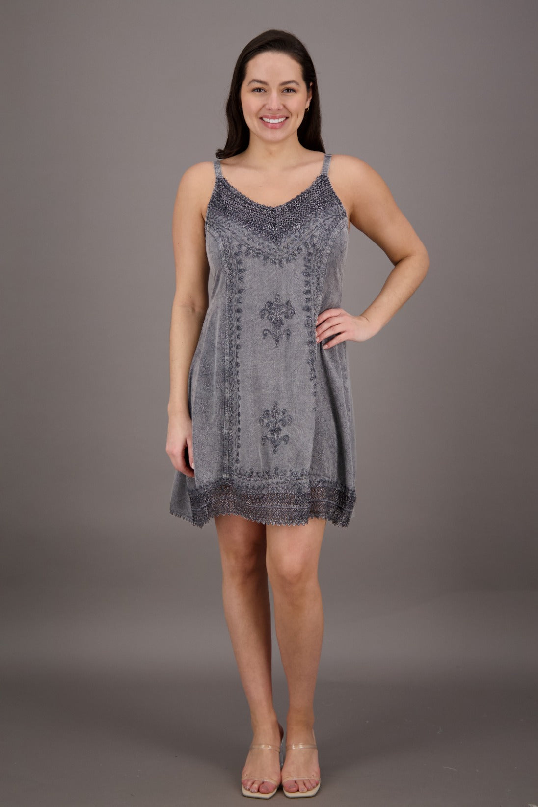 Embroidered Mid-Length Acid Wash Renaissance Dress (S/M-1X/2X) 161112