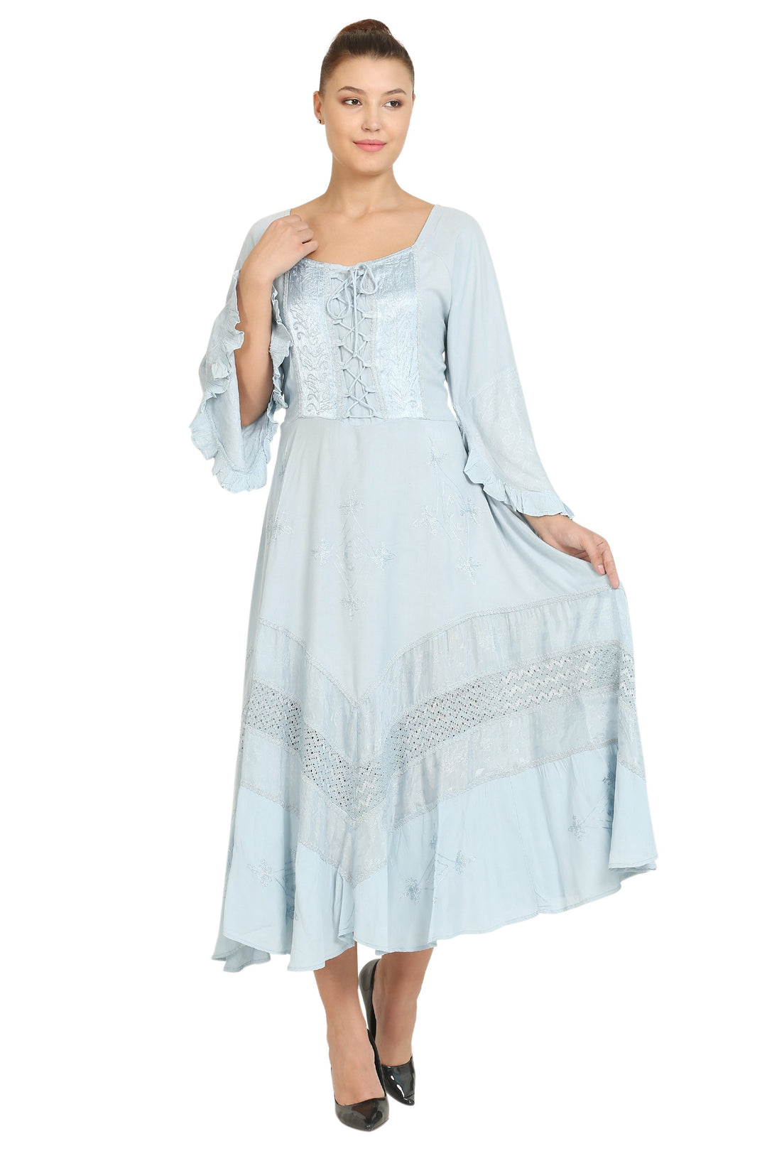 Long Sleeve Acid Wash Corset Dress 15223