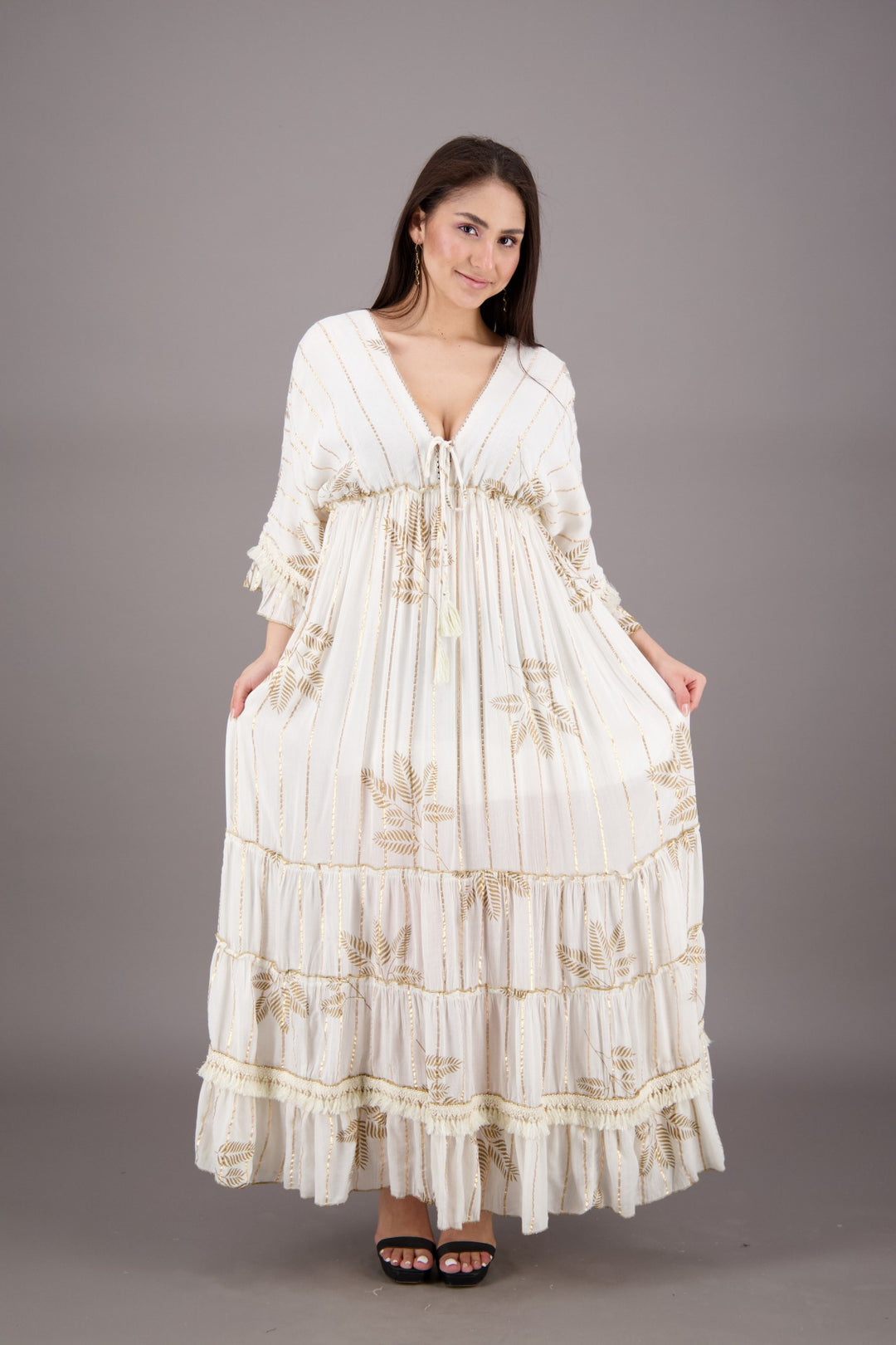 V-Neck Tassel Boho Dress 24904