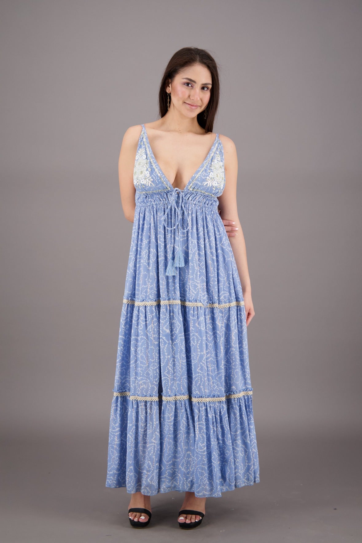 Boho Tiered Lurex Maxi Dress 24907