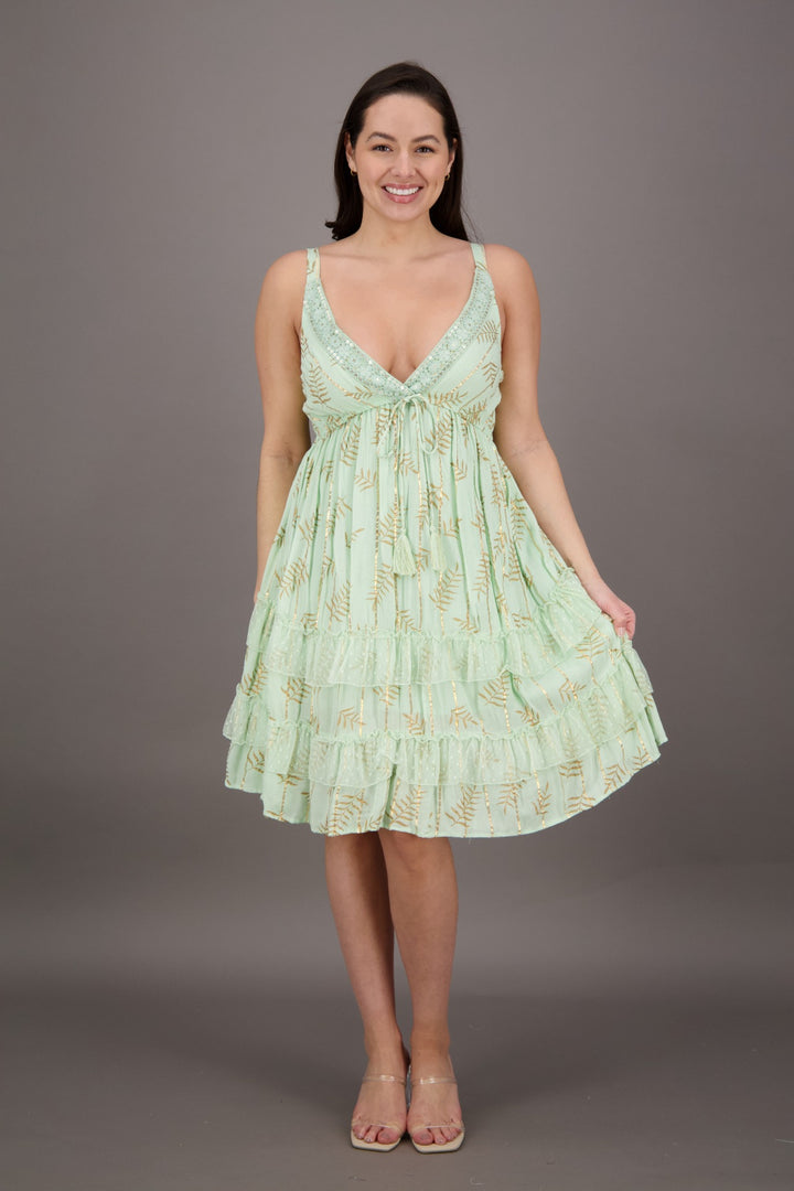 Golden Leafy Pastel Middy Dress 24927