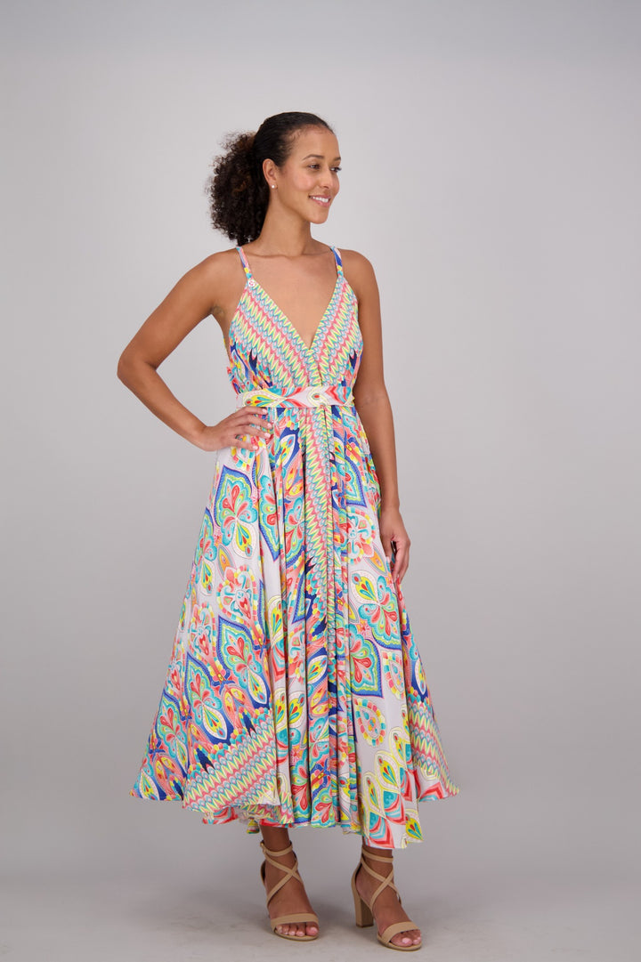 Kaleidoscope Print Silk Maxi Dress AB16071