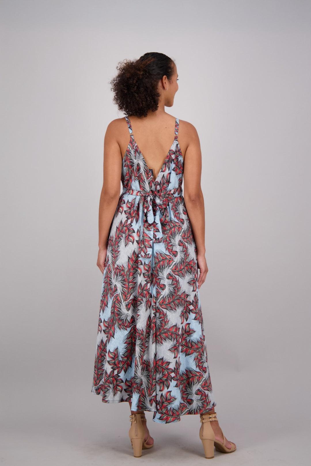 Blue + Red Floral Print Silk Maxi Dress AB16064