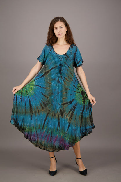 Retro Tie Dye Cap Sleeve Dress 24682