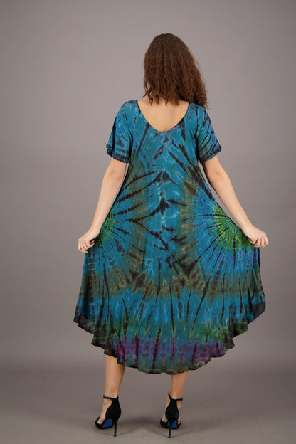 Retro Tie Dye Cap Sleeve Dress 24682