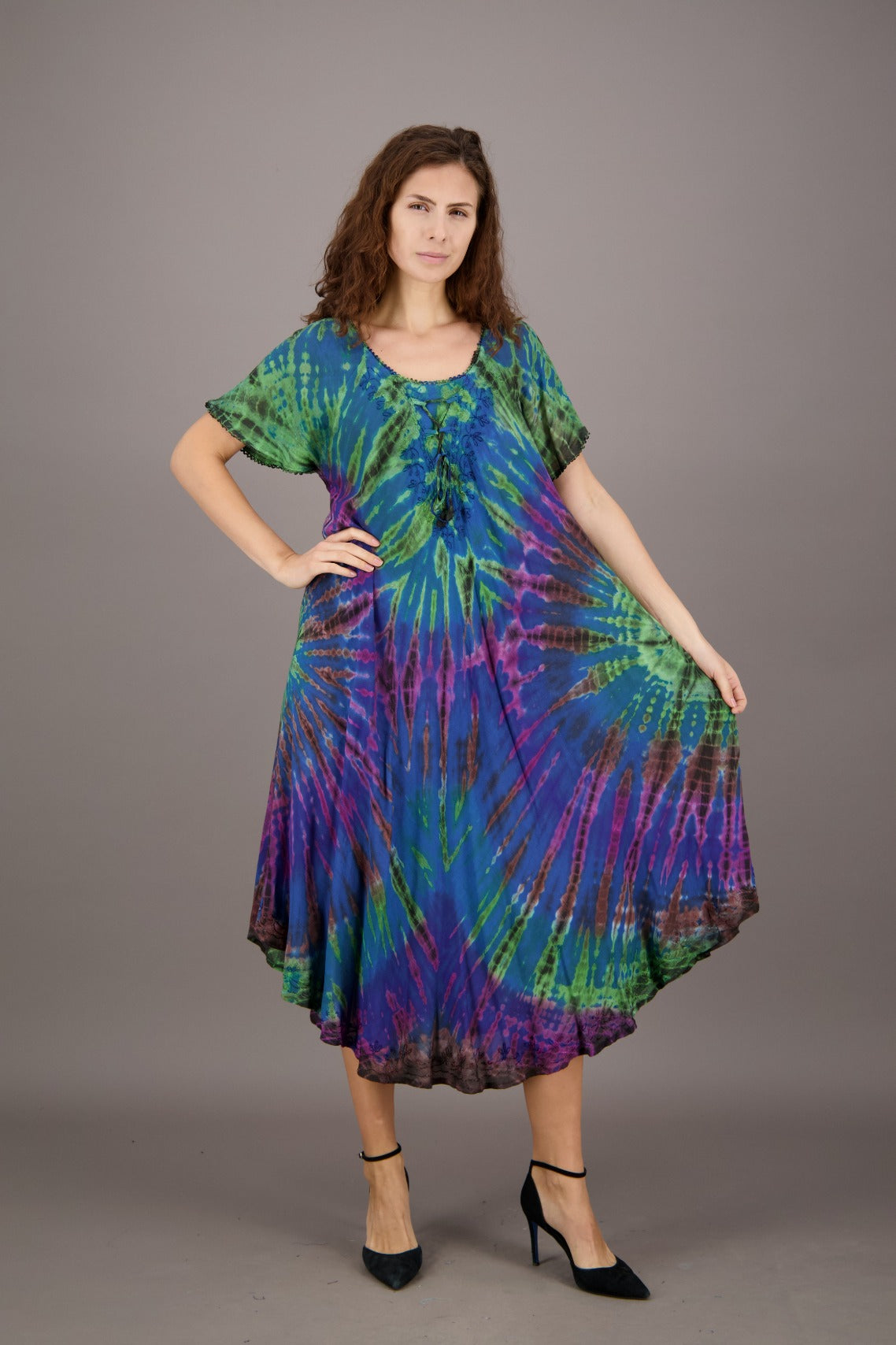 Retro Tie Dye Cap Sleeve Dress 24682