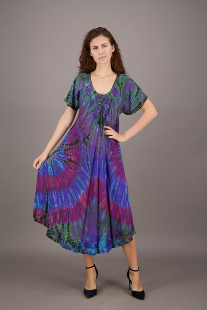 Retro Tie Dye Cap Sleeve Dress 24682