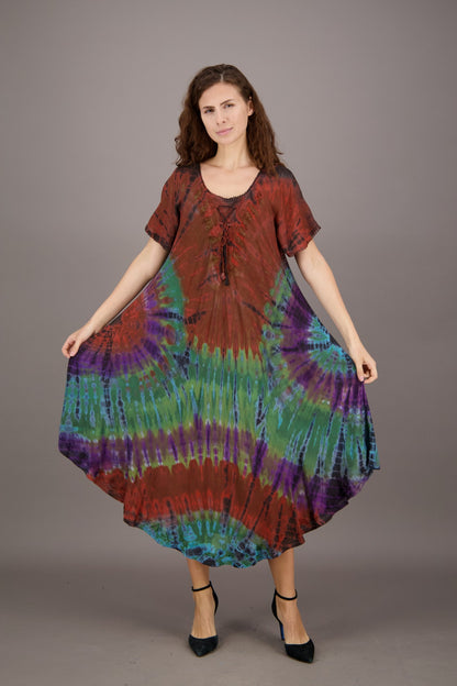 Retro Tie Dye Cap Sleeve Dress 24682