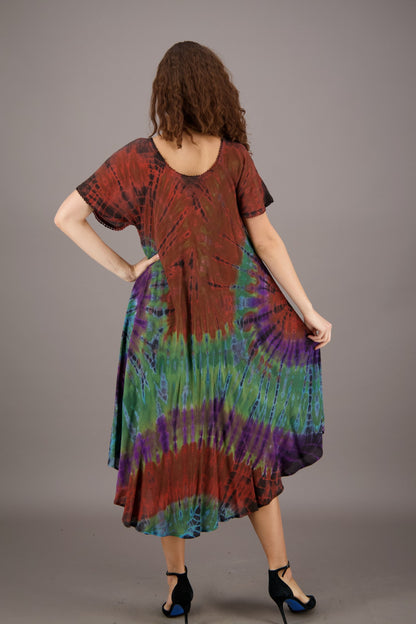 Retro Tie Dye Cap Sleeve Dress 24682