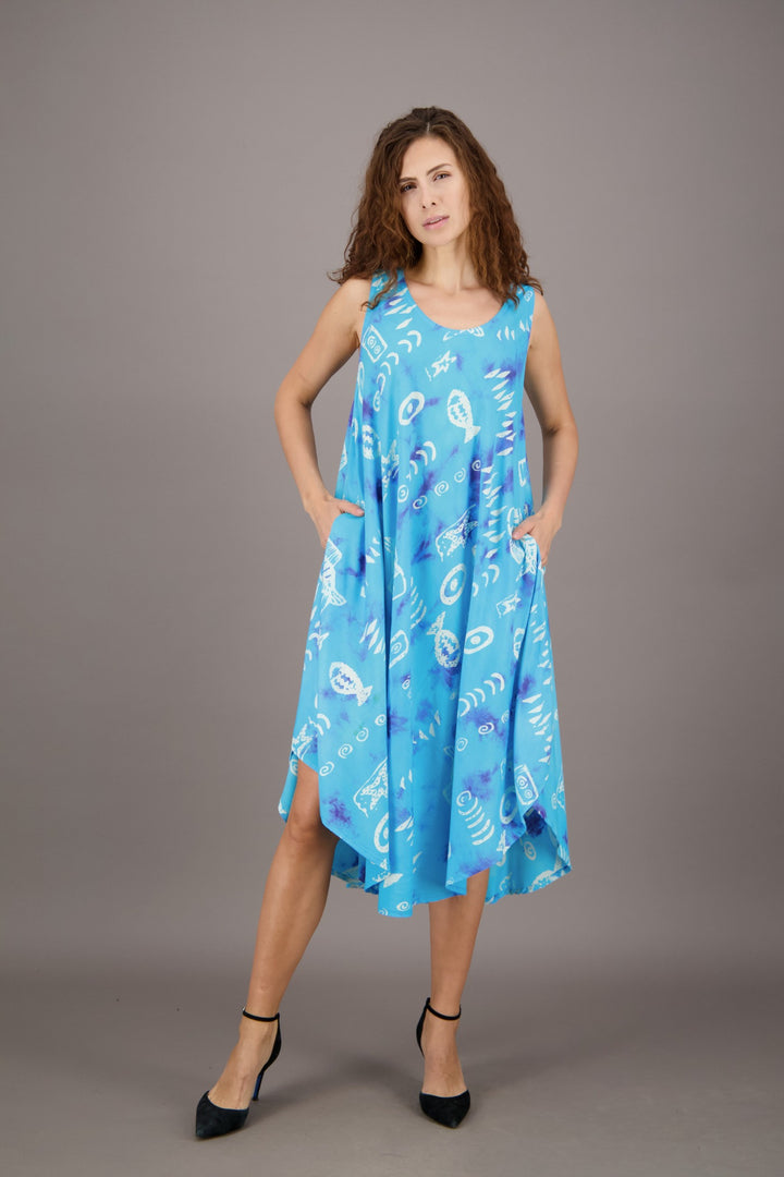 Fish Print Beach Dress Rayon 17146