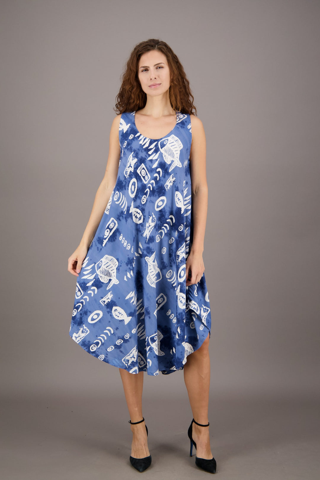 Fish Print Beach Dress Rayon 17146