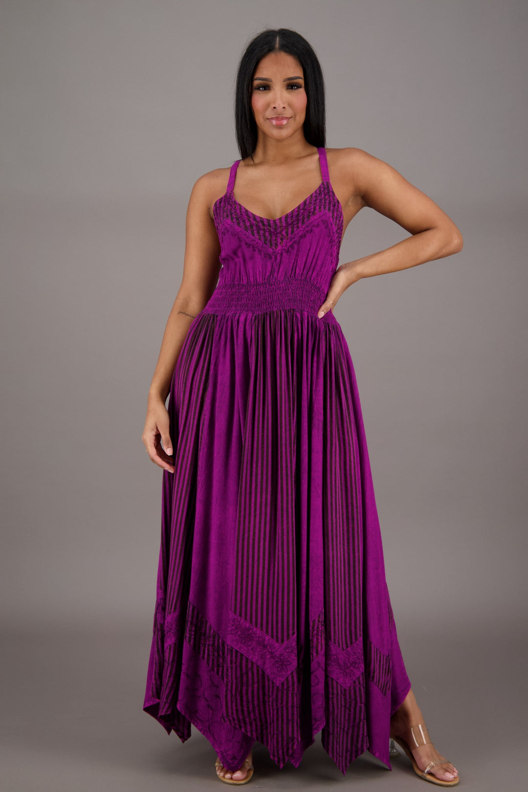 Regal Flair Acid Wash Maxi Dress ADL-24339