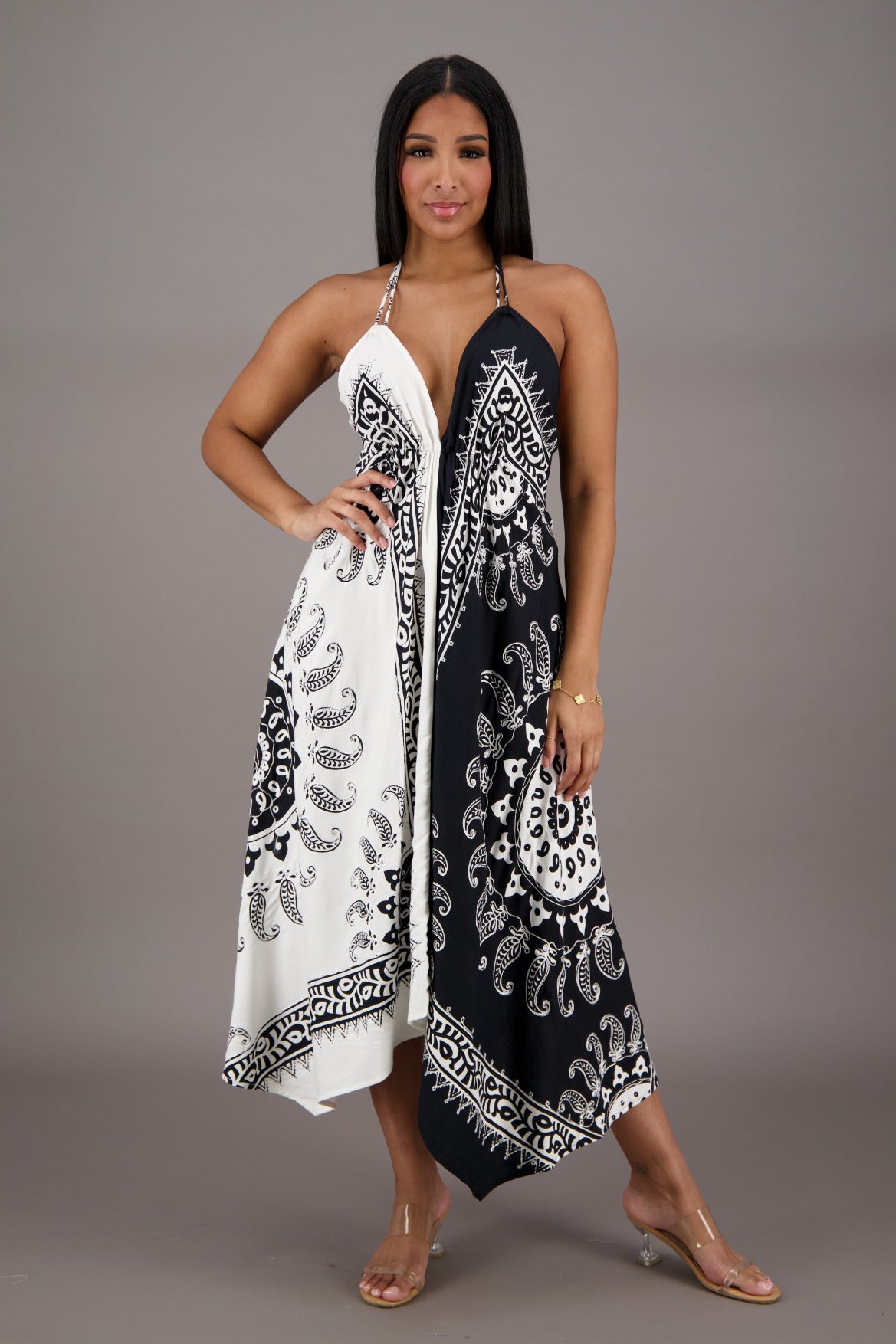 Black + White Batik Scarf Dress 1927