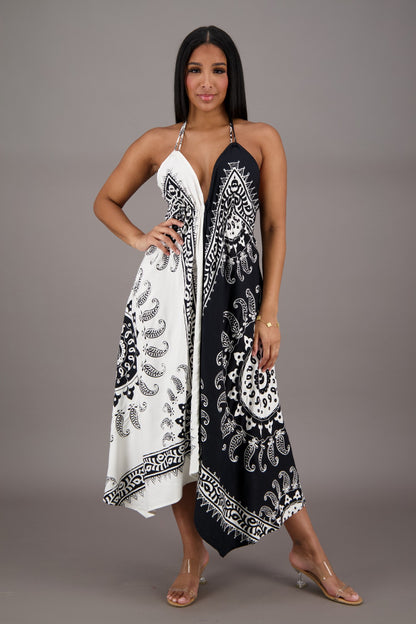 Black + White Batik Scarf Dress 1927