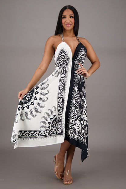 Black + White Batik Scarf Dress 1927