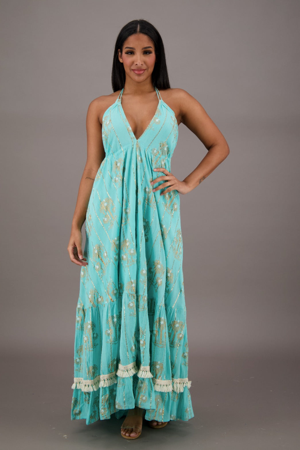 Azure Palm Tree Bohemian Maxi Dress 24910