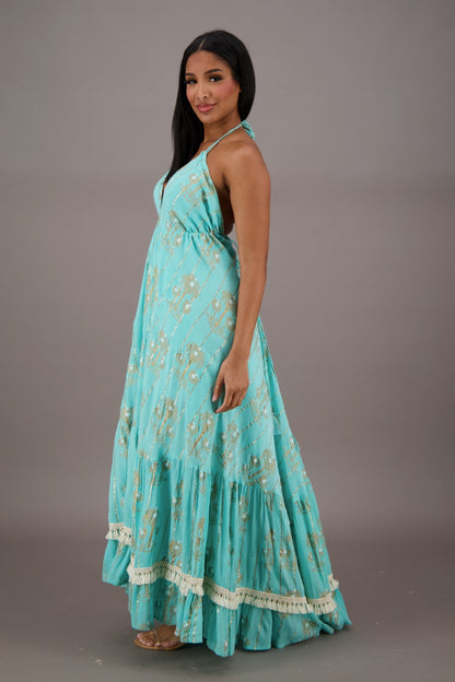 Azure Palm Tree Bohemian Maxi Dress 24910