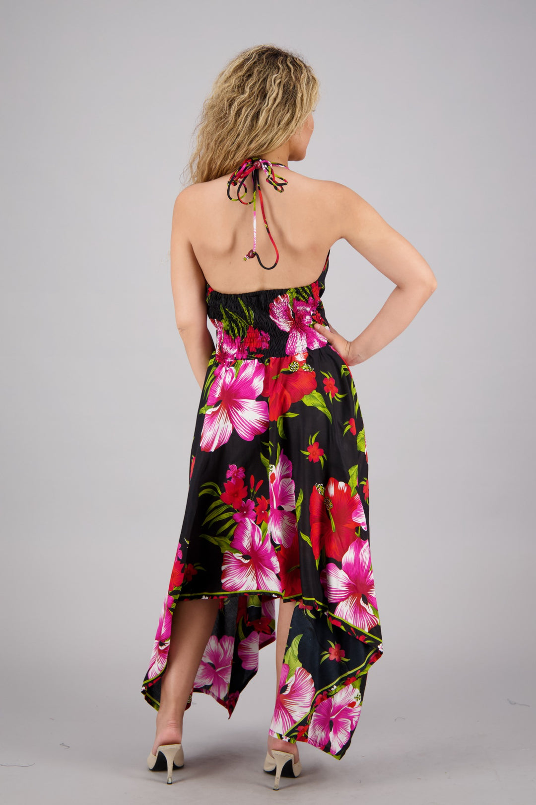 Halter Top Elastic Back Floral Print Dress 1972-BLK