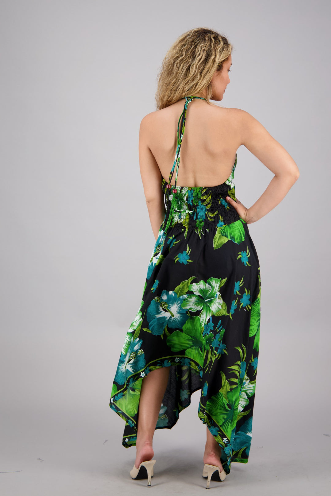 Halter Top Elastic Back Floral Print Dress 1972-BLK