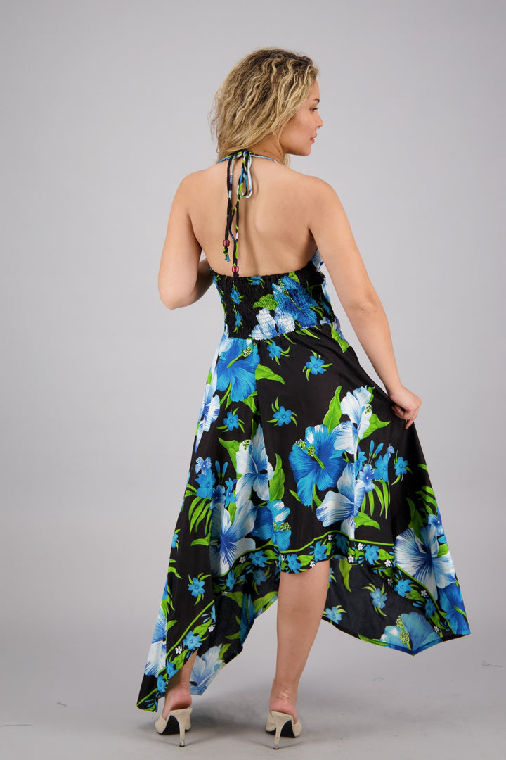 Halter Top Elastic Back Floral Print Dress 1972-BLK