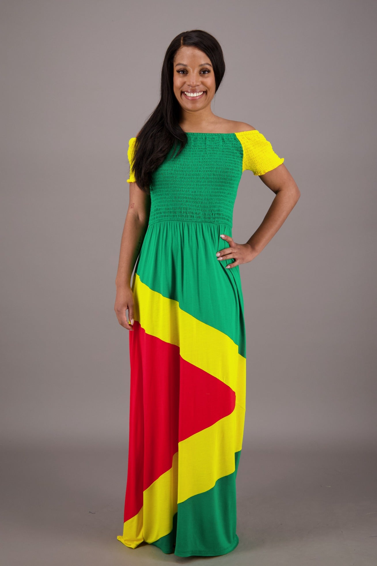 Reggae Sunrise Rasta Maxi Dress R-489