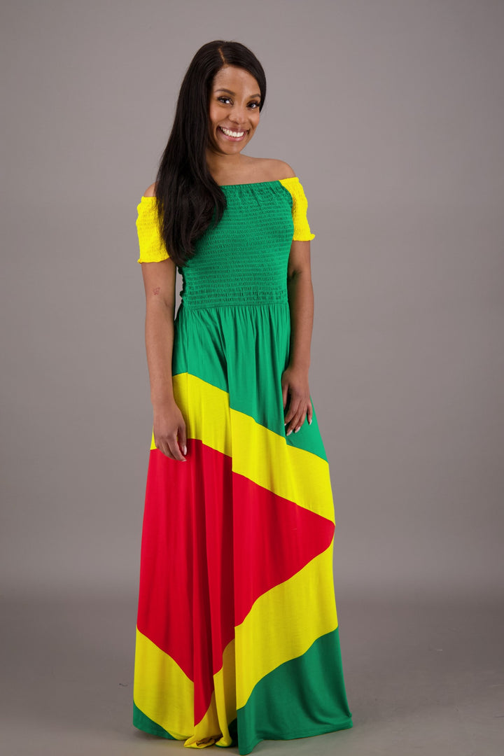 Reggae Sunrise Rasta Maxi Dress R-489