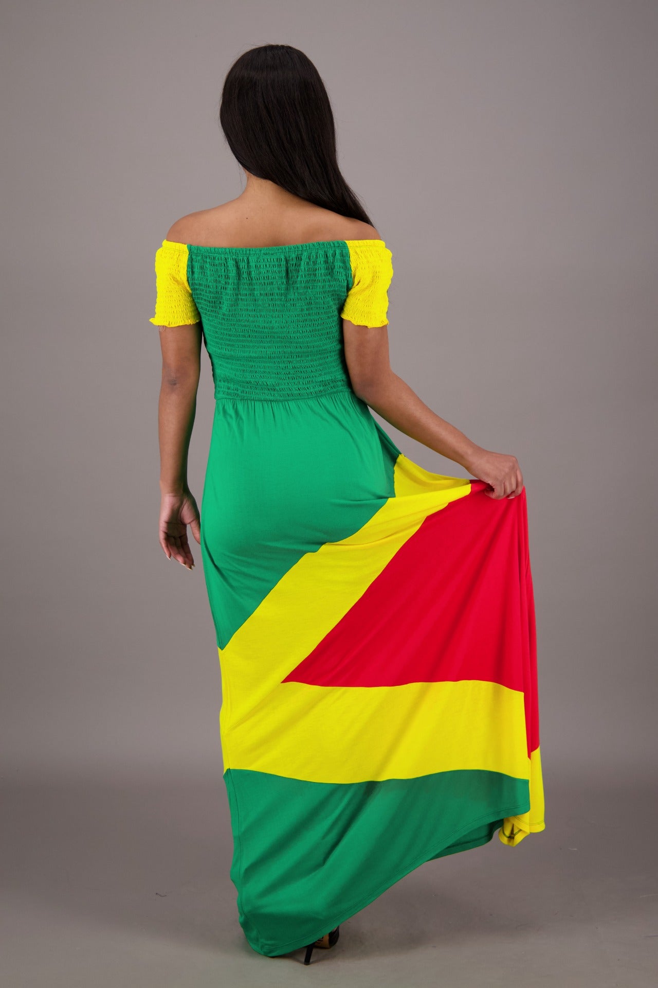 Reggae Sunrise Rasta Maxi Dress R-489