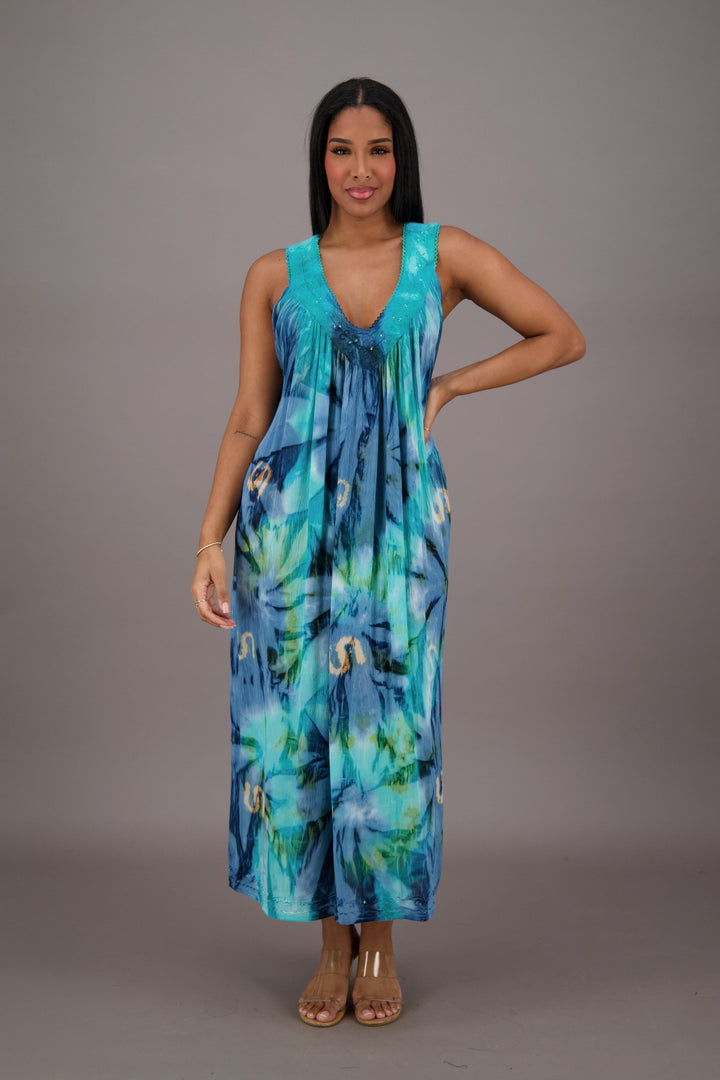 Palm Tree Tie Dye Beach Dress 24326