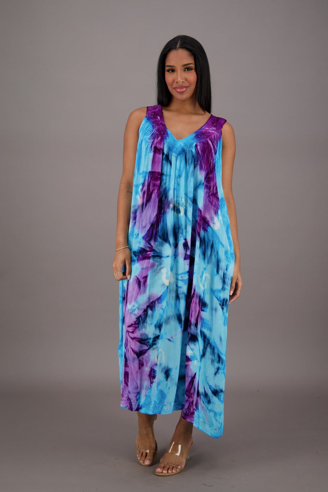 Palm Tree Tie Dye Beach Dress 24326