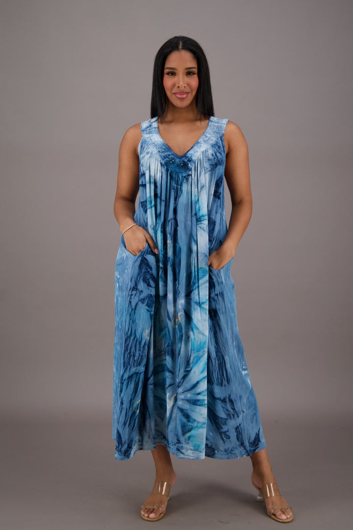 Palm Tree Tie Dye Beach Dress 24326