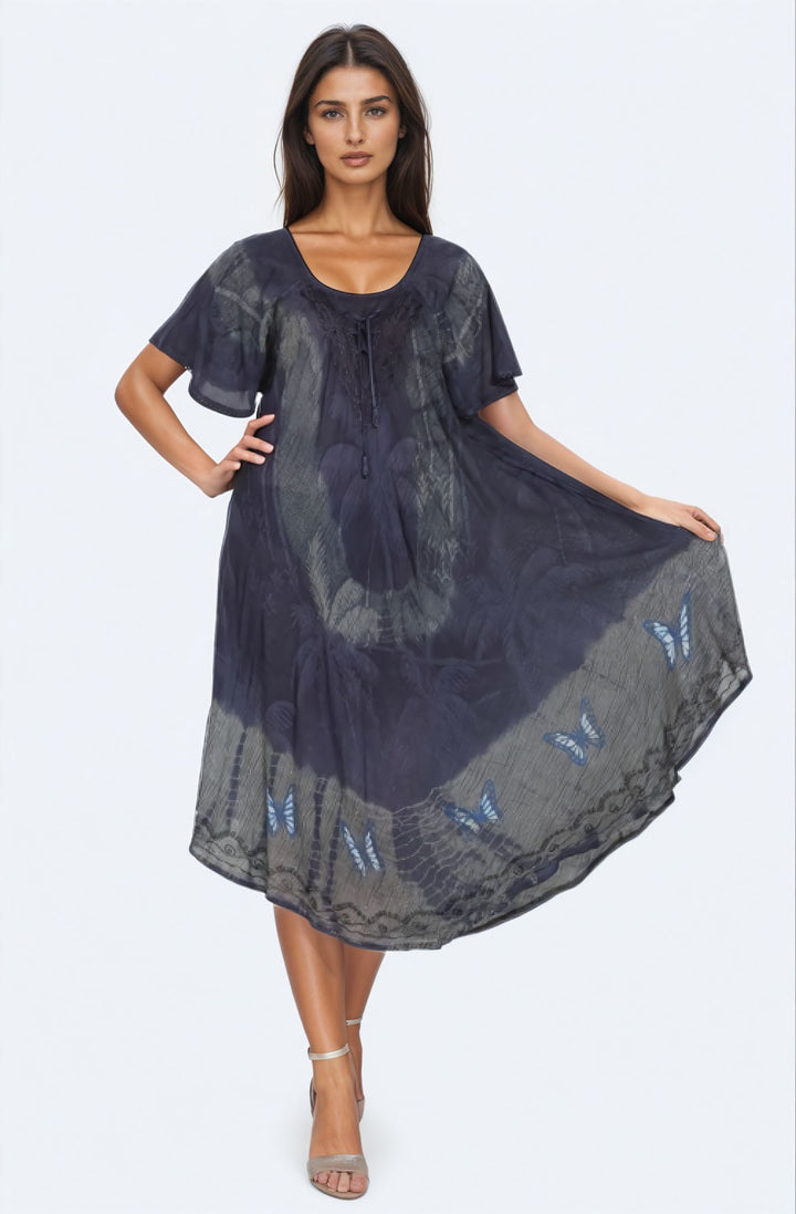 Butterfly Block Print Double Dye Umbrella Dress UDS48-2406