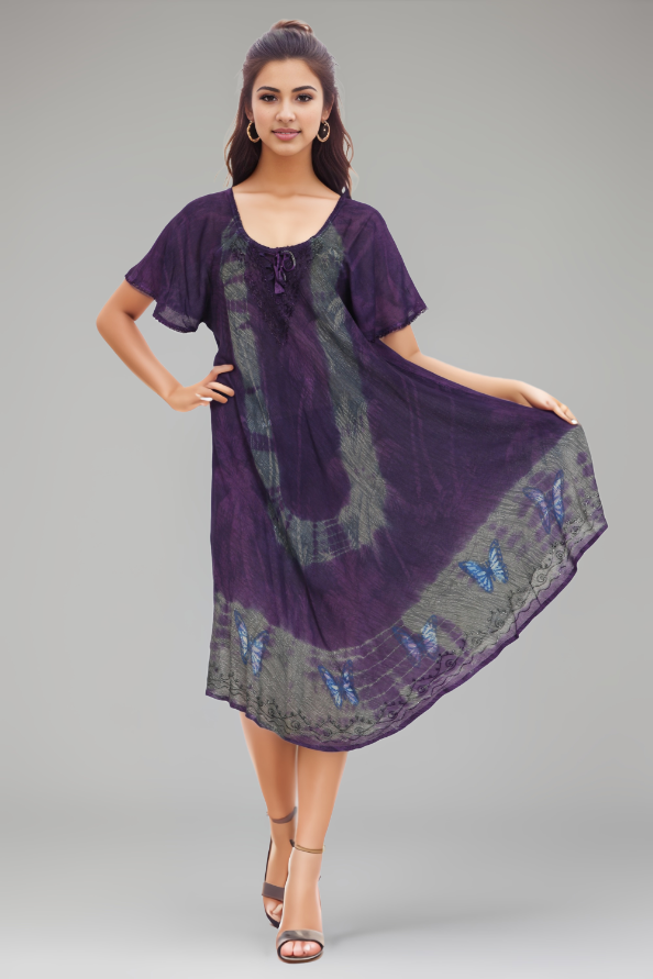 Butterfly Block Print Double Dye Umbrella Dress UDS48-2406