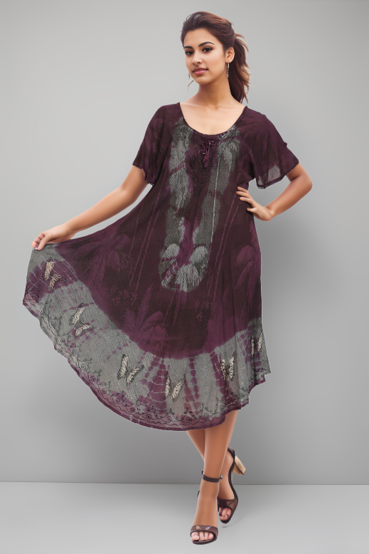 Butterfly Block Print Double Dye Umbrella Dress UDS48-2406