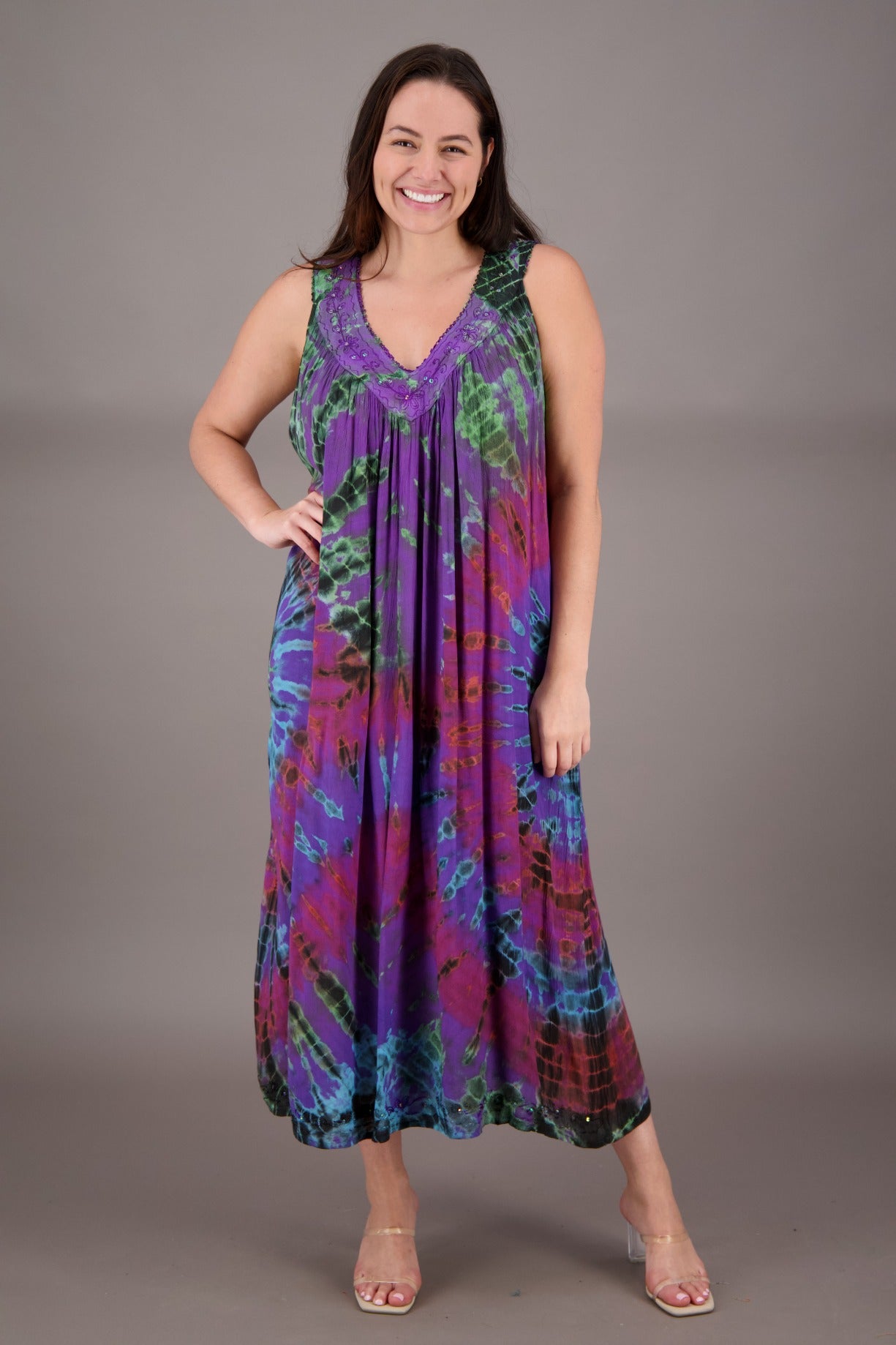 V-Neck Tie Dye Dress 24325