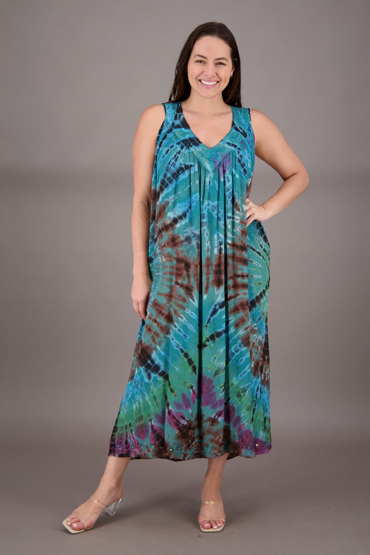 V-Neck Tie Dye Dress 24325