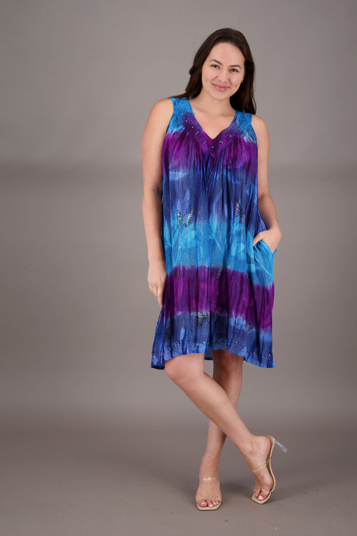 Butterfly Tie Dye V-Neck Dress 24427